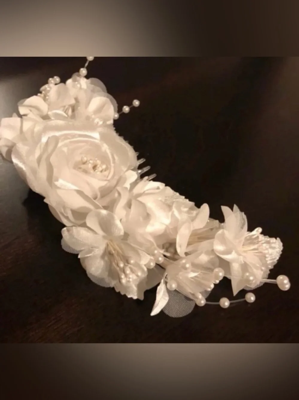 Austrian Crystal Floral Hair Comb | Bridal White Pearl Tiara Clip